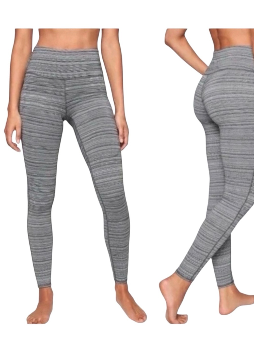 ATHLETA Gray Black Heather Full 7/8 Leggings Size Medium High Waisted Lycra